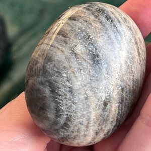 Gemstones Grey Moonstone natural large tumbled crystal palm worry stone silver